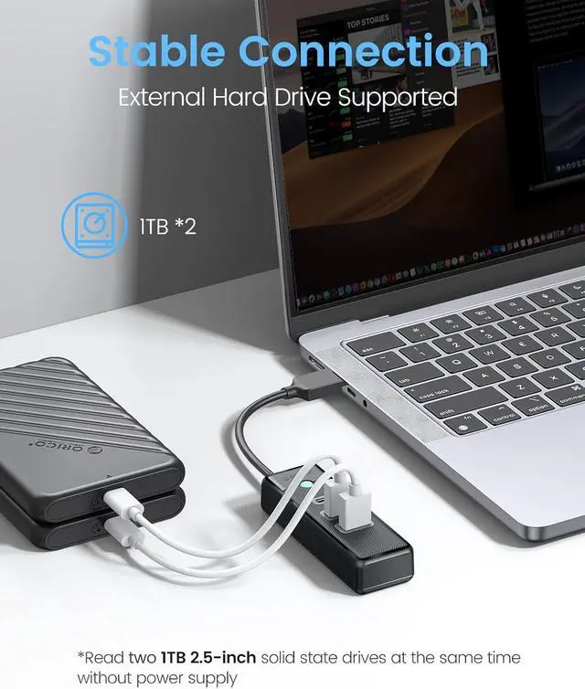 Alt view image 7 of 7 - ORICO USB Hub, 3 Ports USB 3.1 Type A to USB 3.0 Hub Adapter with 2 USBA, 1 Type C for Laptop, Mobile Phone, Tablet with 0.5ft Cable, Compatible with Mac OS 10.X and Above, Linux, Android