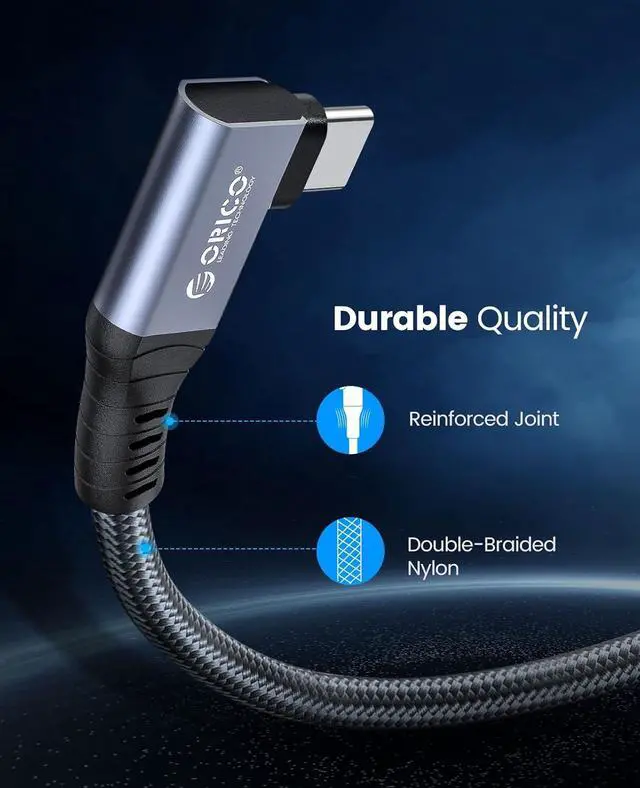 Alt view image 5 of 7 - ORICO Cable Compatible with Thunderbolt 4 Right Angle 6.56Ft,40Gbps USB C to USB C Cable, 100W Charging/Diaply 8K@60Hz Compitable with MacBooks iPad Pro, Thunderbolt 4/3 and USB-C Device