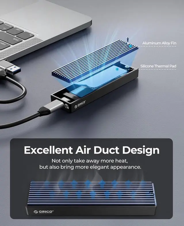 Alt view image 4 of 7 - ORICO M.2 NVMe SSD Enclosure, USB 3.1 Gen 2 (10 Gbps) PCIe External Adapter NVMe Case for 2230/2242/2260/2280 M.2 SSD up to 8TB, UASP Supported - M2PV