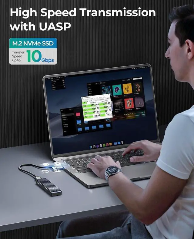 Alt view image 2 of 7 - ORICO M.2 NVMe SSD Enclosure, USB 3.1 Gen 2 (10 Gbps) PCIe External Adapter NVMe Case for 2230/2242/2260/2280 M.2 SSD up to 8TB, UASP Supported - M2PV