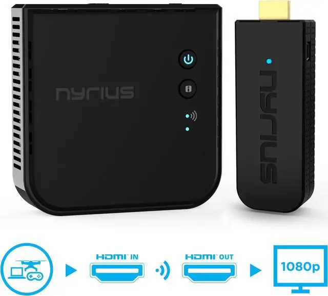 Alt view image 2 of 7 - Nyrius ARIES Pro Wireless HDMI Transmitter and Receiver To Stream HD 1080p 3D Video From Laptop, PC, Cable, Netflix, YouTube, PS4, Drones, Pro Camera, To HDTV/Projector/Monitor - 5 PACK