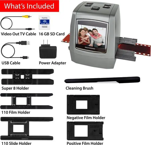 Alt view image 8 of 10 - Magnasonic All-In-One High Resolution 24MP Film Scanner, Vibrant 2.4" LCD Screen, Converts 126KPK/135/110/super 8 Film, Slides & Negatives into Digital Photos, with Bonus 32GB SD Card (FS50)