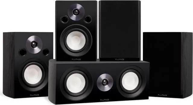 Main image of Fluance Reference Compact Surround Sound Home Theater 5.0 Channel Speaker System including 2-Way Bookshelf, Center Channel and Rear Surround Speakers - Black Ash (X850BC)