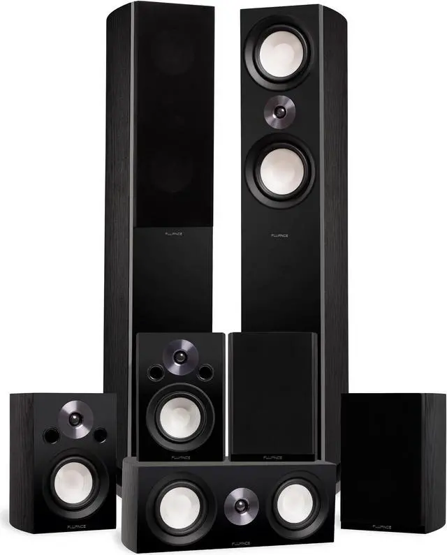 Main image of Fluance Reference Surround Sound Home Theater 7.0 Channel Speaker System including 3-Way Floorstanding Towers, Center Channel, Surrounds and Rear Surrounds - Black Ash (X870BR)