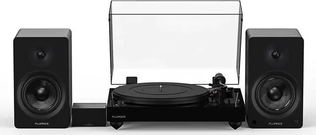 Main image of Fluance Reference RT82 High Fidelity Vinyl Turntable (Piano Black), PA10 Phono Preamp and Ai41 Powered 5" Bookshelf Speakers (Black Ash), Ortofon OM10 Cartridge, 90W Class D Amplifier, Bluetooth