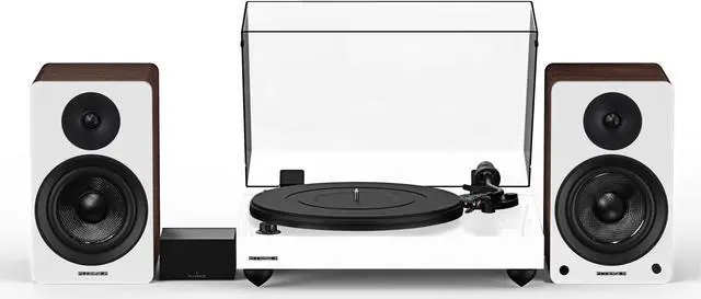Main image of Fluance Reference RT82 High Fidelity Vinyl Turntable (White), PA10 Phono Preamp, Ai41 Powered 5" Bookshelf Speakers (White Walnut), Ortofon OM10 Cartridge, 90W Class D Amplifier, Bluetooth