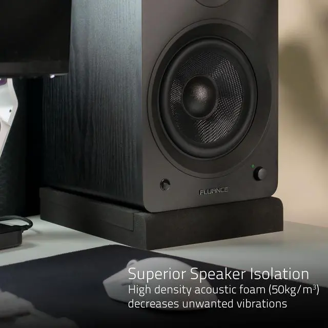 Alt view image 2 of 7 - Fluance High Density Acoustic Foam Isolation Pads for Bookshelf Speakers and Studio Monitors, 10" x 7.5", Improved Sound, Vibration Damping, Multiple Listening Angles - Pair (SP05)