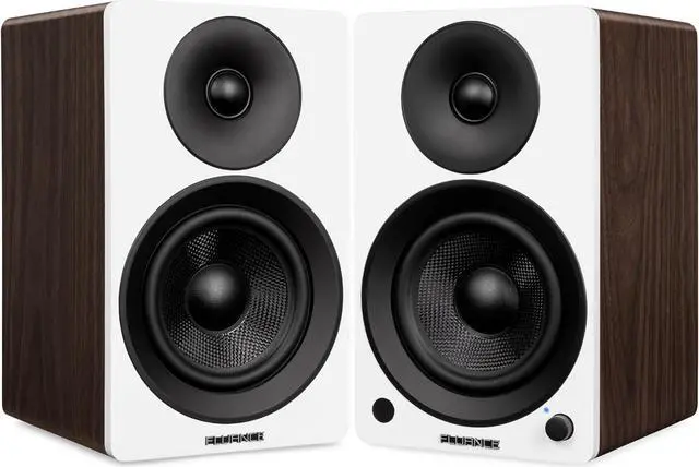 Alt view image 2 of 7 - Fluance Ai41 Powered 5" Stereo Bookshelf Speakers (White Walnut), DB10 10" Low Frequency Ported Front Firing Powered Subwoofer (Natural Walnut), 15 Feet RCA Ultimate Performance Subwoofer Cable