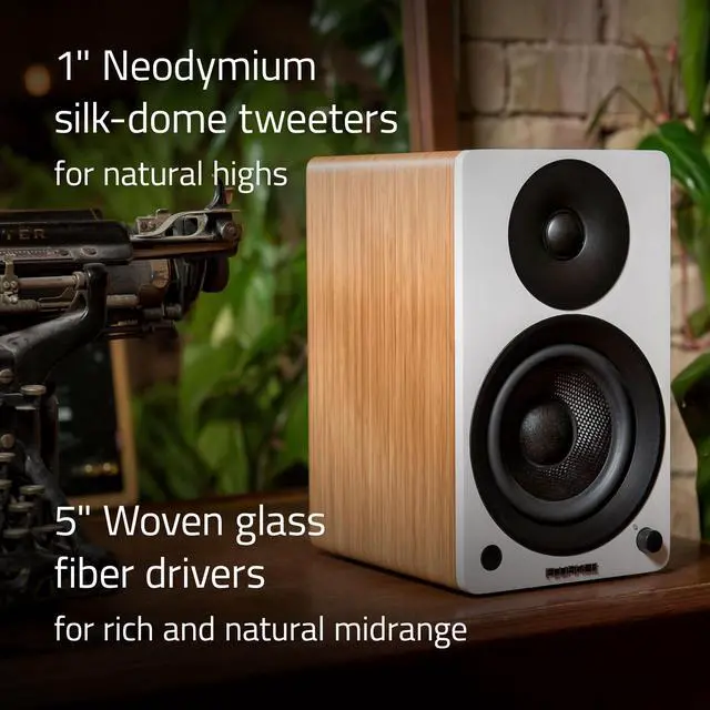 Alt view image 5 of 7 - Fluance Ai41 Powered 5" Stereo Bookshelf Speakers (White Walnut), DB10 10" Low Frequency Ported Front Firing Powered Subwoofer (Natural Walnut), 15 Feet RCA Ultimate Performance Subwoofer Cable
