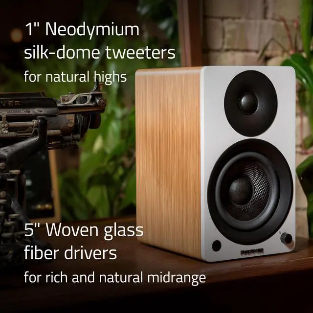 Alt view image 3 of 7 - Fluance Ai41 Powered 2-Way 2.0 Stereo Bookshelf Speakers with 5" Drivers, 90W Amplifier for Turntable, TV, PC and Bluetooth 5 Wireless Music Streaming with RCA, Optical, Subwoofer Out (Natural Walnut)