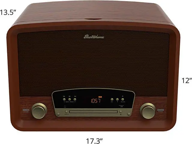 Alt view image 4 of 6 - Electrohome Kingston 7-in-1 Vintage Vinyl Record Player Stereo System with 3-Speed Turntable, Bluetooth, AM/FM Radio, CD, Aux In, RCA/Headphone Out with 1 Year Extended Warranty (RR75)