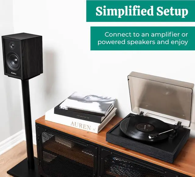 Alt view image 3 of 7 - Electrohome Montrose Vinyl Record Player 2-Speed Belt-Drive Turntable, with Audio-Technica Stylus, Speed Control Motor, Built-in Preamp, Wood Plinth, Anti-resonant Platter, Auto-Stop (RR35B)