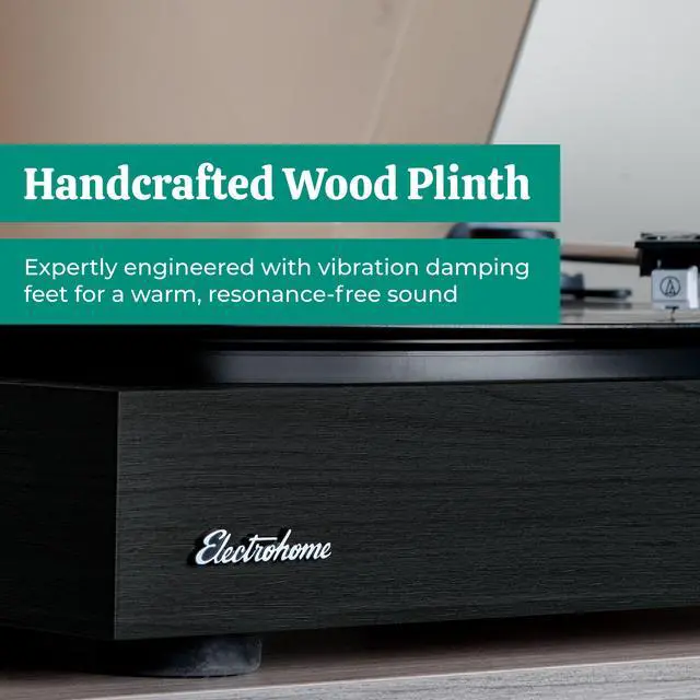 Alt view image 7 of 7 - Electrohome Montrose Vinyl Record Player 2-Speed Belt-Drive Turntable, with Audio-Technica Stylus, Speed Control Motor, Built-in Preamp, Wood Plinth, Anti-resonant Platter, Auto-Stop (RR35B)