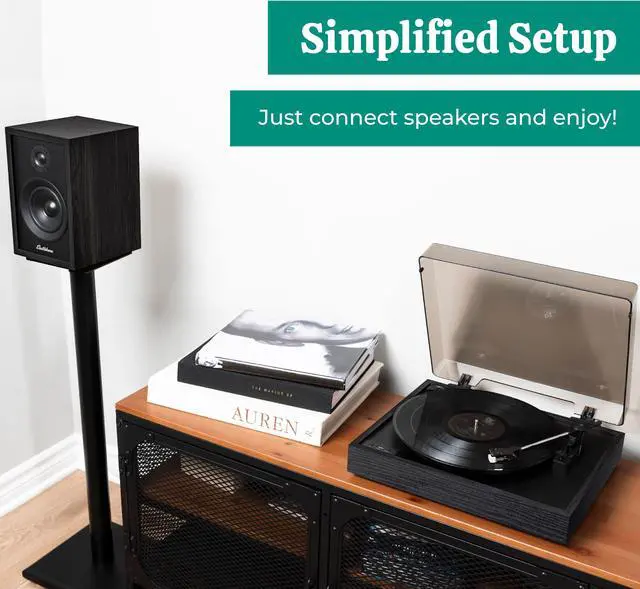 Alt view image 5 of 7 - Electrohome Montrose Wireless Vinyl Record Player 2-Speed Belt-Drive Turntable, with Audio-Technica Stylus, Bluetooth, Vinyl-to-MP3 Recording, Speed Control Motor, Built-in Preamp, Wood Plinth (RR36B)