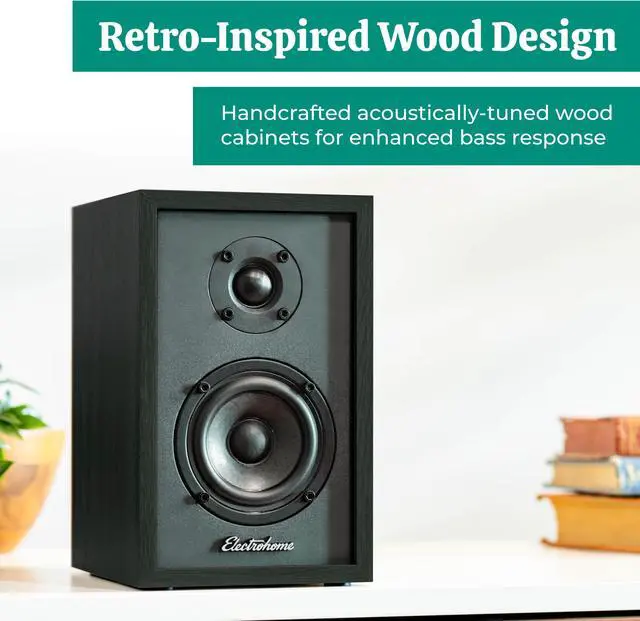 Alt view image 3 of 7 - Electrohome Montrose Wireless Upgradable Vinyl Record Player with Berkeley, Powered Bluetooth Bookshelf Speakers, 1" Tweeter & 3" Driver, for Natural Acoustics, Black