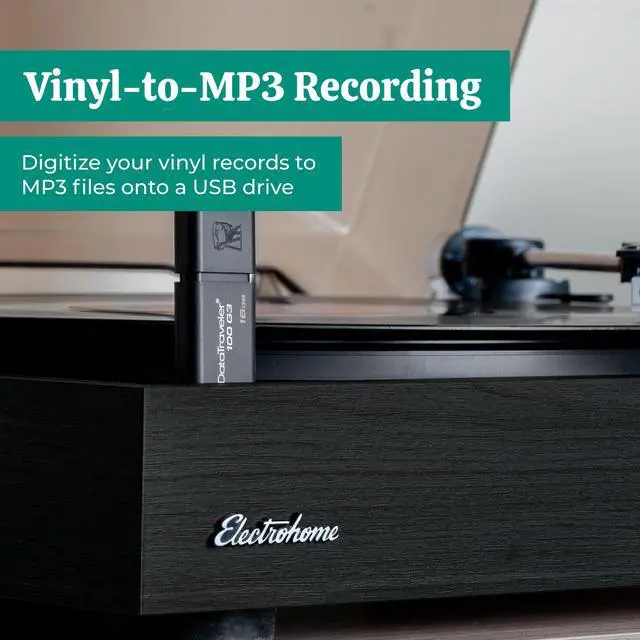 Alt view image 5 of 7 - Electrohome Montrose Record Player Stereo System, 4" Bluetooth Powered Bookshelf Speakers, Belt-Drive Bluetooth Turntable with Audio-Technica Stylus, Vinyl-MP3 Recording, Built-in Preamp