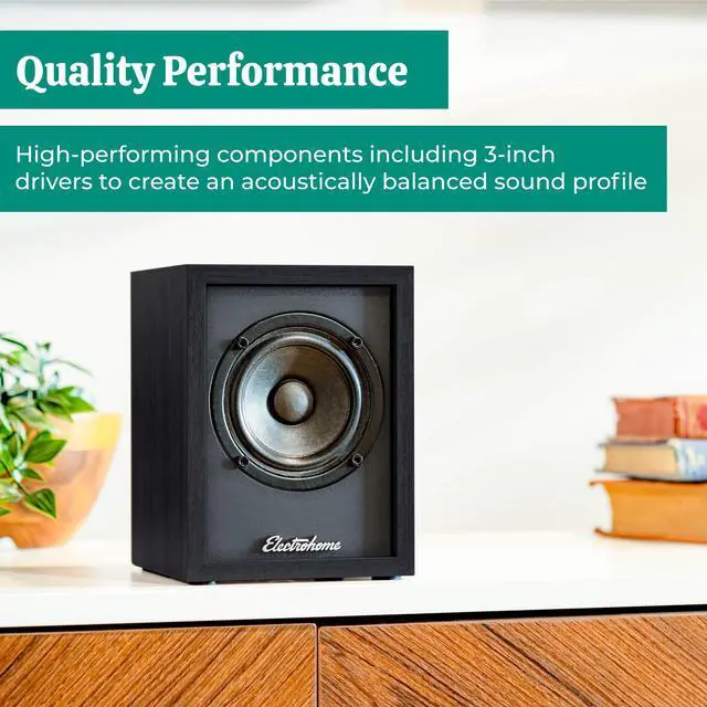 Alt view image 5 of 7 - Electrohome Montrose, Upgradable Vinyl Record Player with Huntley, Powered Bluetooth Bookshelf Speakers, 3" Driver, for Warm Natural Sound, Black
