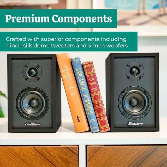 Alt view image 5 of 7 - Electrohome Montrose, Upgradable Vinyl Record Player with Berkeley, Powered Bluetooth Bookshelf Speakers, 1" Tweeter & 3" Driver, for Warm Natural Sound, Black