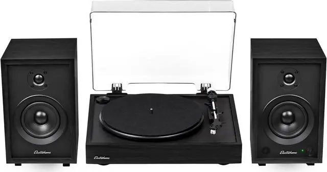 Main image of Electrohome Montrose Record Player Stereo System, 4" Bluetooth Powered Bookshelf Speakers, Belt-Drive Turntable with Audio-Technica Stylus, Speed Control Motor, Built-in Preamp, Wood Plinth