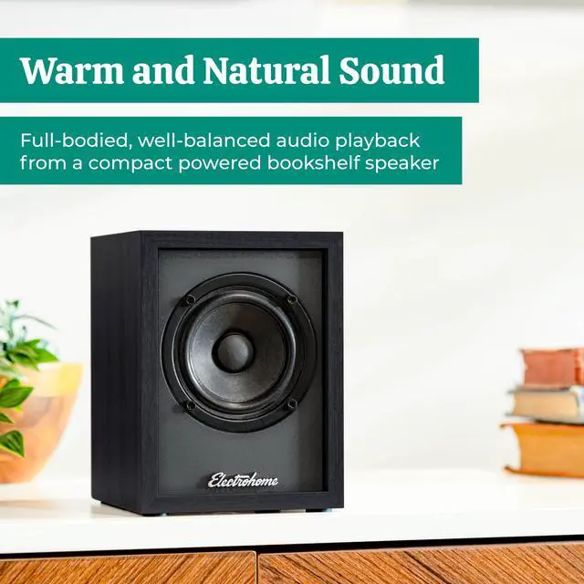 Alt view image 2 of 7 - Electrohome Huntley Powered Bookshelf Speakers with Built-in Amplifier and 3" Drivers for Turntable, TV, PC and Wireless Music Streaming featuring Bluetooth 5, RCA and Aux (EB10B)