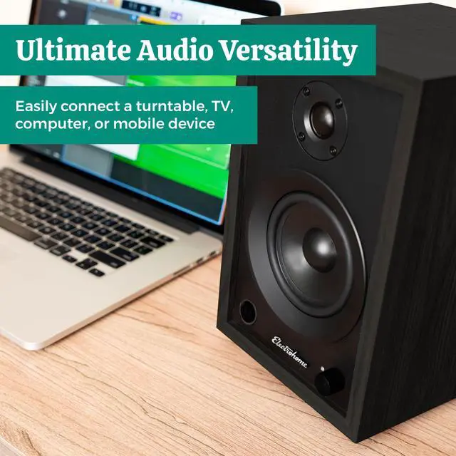 Alt view image 3 of 7 - Electrohome McKinley 2.0 Stereo Powered Bookshelf Speakers with Built-in Amplifier and 4" Drivers for Turntable, TV, PC and Wireless Music Streaming featuring Bluetooth 5, RCA and Aux (EB30B)