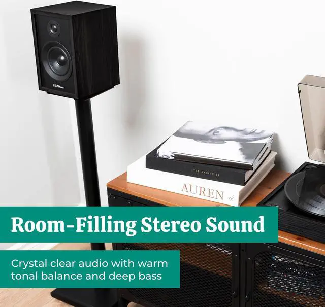 Alt view image 2 of 7 - Electrohome McKinley 2.0 Stereo Powered Bookshelf Speakers with Built-in Amplifier and 4" Drivers for Turntable, TV, PC and Wireless Music Streaming featuring Bluetooth 5, RCA and Aux (EB30B)