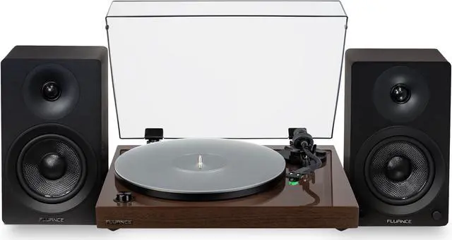 Main image of Fluance RT81+ Elite HiFi Vinyl Turntable and Ai41 Powered Bookshelf Speakers Bundle: High Fidelity Sound, Integrated Amplifier, Audio Technica Cartridge (Natural Walnut)