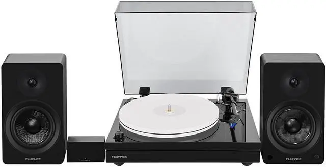Main image of Fluance RT87 Reference High Fidelity Dual-Plinth Turntable (Piano Black), Ai41 Powered Bookshelf Speakers (Black Ash), PA10 Phono Preamp