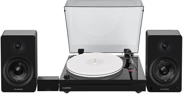 Main image of Fluance RT87 Reference High Fidelity Dual-Plinth Turntable (Piano Black), Ai41 Powered Bookshelf Speakers (Black Ash), PA10 Phono Preamp