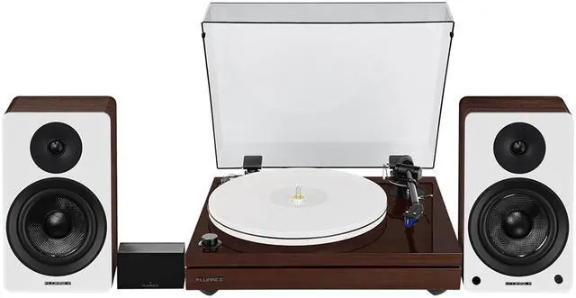 Main image of Fluance RT87 Reference High Fidelity Dual-Plinth Turntable (Natural Walnut), Ai41 Powered Bookshelf Speakers (White Walnut), PA10 Phono Preamp