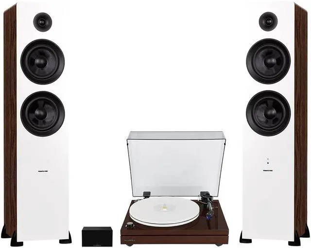 Main image of Fluance RT87 Reference High Fidelity Dual-Plinth Turntable (Natural Walnut), Ai81 Powered Floorstanding Tower Speakers (White Walnut), PA10 Phono Preamp