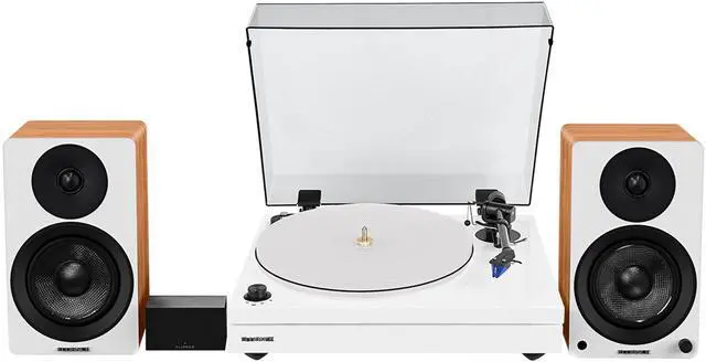 Main image of Fluance RT87 Reference High Fidelity Dual-Plinth Turntable (Piano White), Ai41 Powered Bookshelf Speakers (Lucky Bamboo), PA10 Phono Preamp