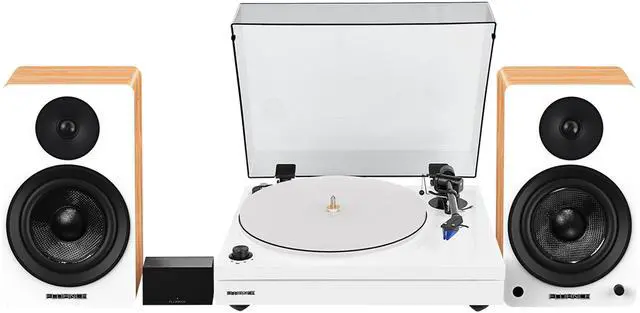 Main image of Fluance RT87 Reference High Fidelity Dual-Plinth Turntable (Piano White), Ai61 Powered Speakers (Lucky Bamboo), PA10 Phono Preamp