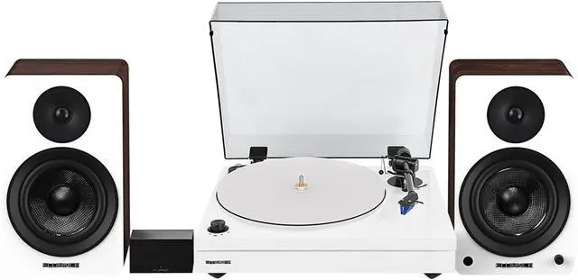 Main image of Fluance RT87 Reference High Fidelity Dual-Plinth Turntable (Piano White), Ai61 Powered Speakers (White Walnut), PA10 Phono Preamp