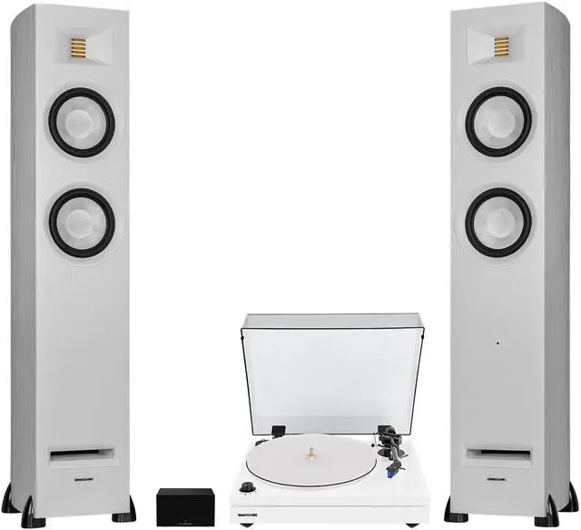 Main image of Fluance RT87 Reference High Fidelity Dual-Plinth Turntable, Ri91 Reference Stereo Powered Tower Speakers, PA10 Phono Preamp (Piano White)