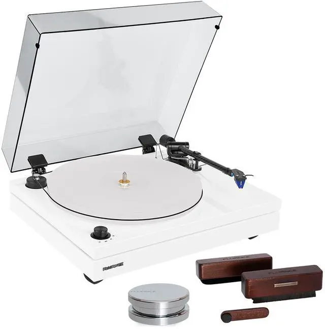 Main image of Fluance RT87 Reference High Fidelity Dual-Plinth Turntable (Piano White), VB65 3-in-1 Vinyl Record & Stylus Cleaning Kit, RW02 HiFi Vinyl Record Weight Stabilizer