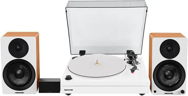 Main image of Fluance RT87 Reference High Fidelity Dual-Plinth Turntable (Piano White), Ai41 Powered Bookshelf Speakers (Lucky Bamboo), PA10 Phono Preamp