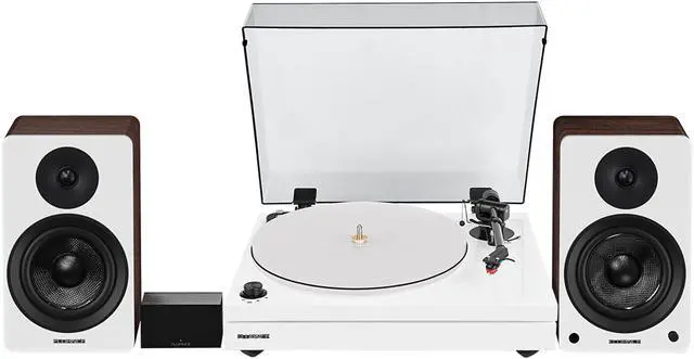 Main image of Fluance RT87 Reference High Fidelity Dual-Plinth Turntable (Piano White), Ai41 Powered Bookshelf Speakers (White Walnut), PA10 Phono Preamp
