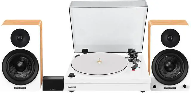 Main image of Fluance RT87 Reference High Fidelity Dual-Plinth Turntable (Piano White), Ai61 Powered Speakers (Lucky Bamboo), PA10 Phono Preamp