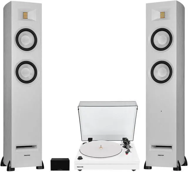 Main image of Fluance RT87 Reference High Fidelity Dual-Plinth Turntable, Ri91 Reference Stereo Powered Tower Speakers, PA10 Phono Preamp (Piano White)