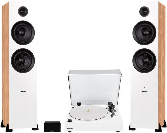 Main image of Fluance RT87 Reference High Fidelity Dual-Plinth Turntable (Piano White), Ai81 Powered Floorstanding Tower Speakers (Lucky Bamboo), PA10 Phono Preamp