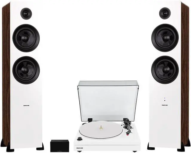 Main image of Fluance RT87 Reference High Fidelity Dual-Plinth Turntable (Piano White), Ai81 Powered Floorstanding Tower Speakers (White Walnut), PA10 Phono Preamp
