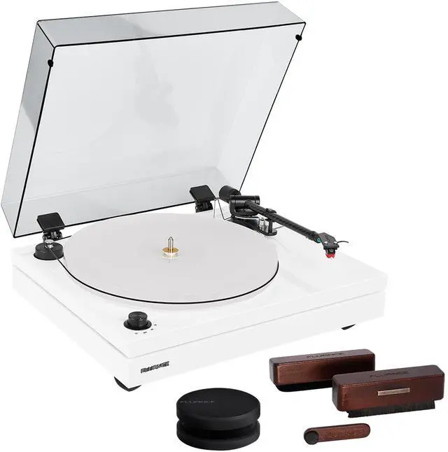 Main image of Fluance RT87 Reference High Fidelity Dual-Plinth Turntable (Piano White), VB65 3-in-1 Vinyl Record & Stylus Cleaning Kit, RW03 HiFi Vinyl Record Weight Stabilizer