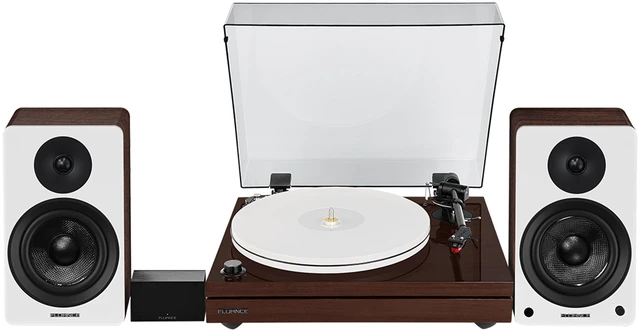 Main image of Fluance RT87 Reference High Fidelity Dual-Plinth Turntable (Natural Walnut), Ai41 Powered Bookshelf Speakers (White Walnut), PA10 Phono Preamp