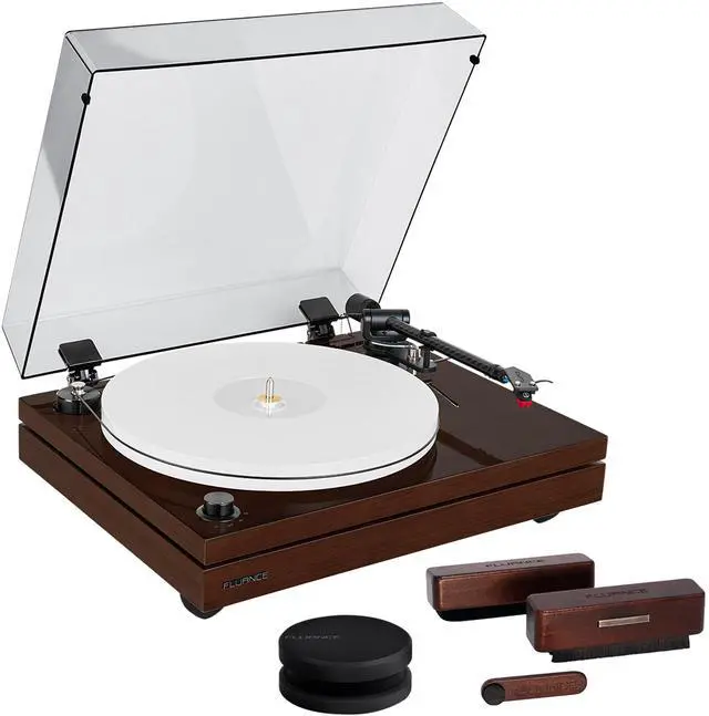 Main image of Fluance RT87 Reference High Fidelity Dual-Plinth Turntable (Natural Walnut), VB65 3-in-1 Vinyl Record & Stylus Cleaning Kit, RW03 HiFi Vinyl Record Weight Stabilizer