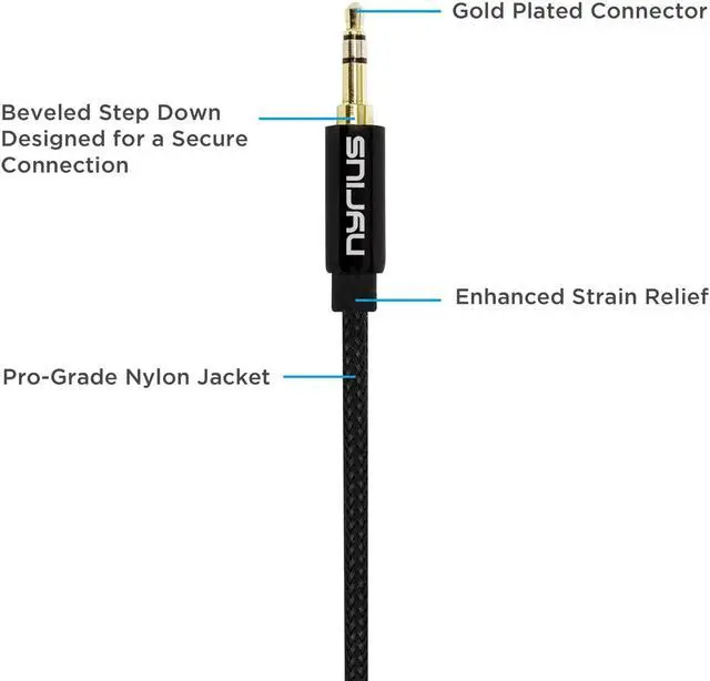 Alt view image 8 of 10 - Nyrius Premium Grade 3.5mm Auxiliary Audio Cable (3 Feet) with Tangle Free Braided Protective Shielding & Gold Plated Step Down Connector for Smartphones, Tablets, Home Stereo, Car Audio (AC03).