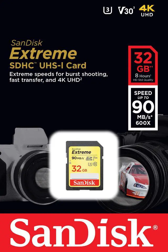Main image of SanDisk 32GB SD Extreme 90MB/s U3 4K V30 32G SDHC USH-I C10 SDSDXVE-032G