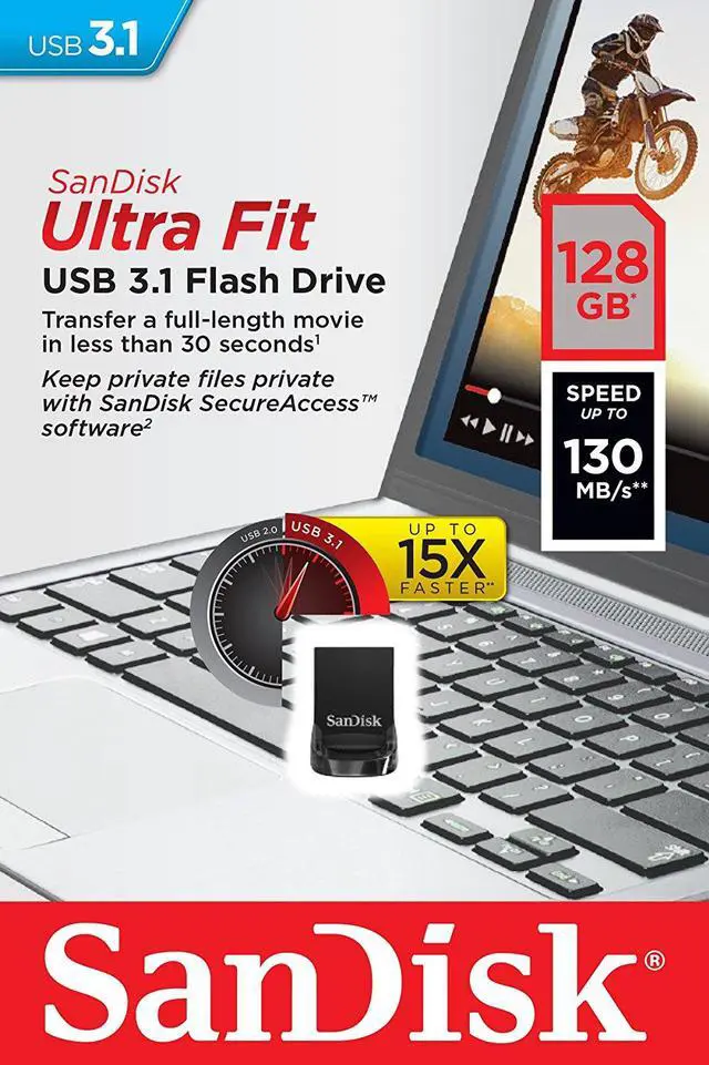 Alt view image 2 of 3 - SanDisk 128GB USB 3.1 128G SDCZ430 CZ430 Ultra Fit 130MB/s SDCZ430-128G Flash Pen Drive with Lanyard