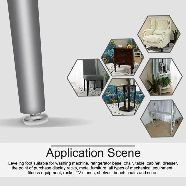 Alt view image 7 of 7 - M8 x 15 x 28mm Leveling Feet Adjustable Leveler for Desk Leg, White Cap 4pcs