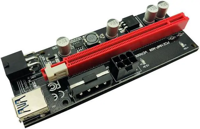 Alt view image 4 of 6 - 10PCS 009S PCIE PCI-E 1x to 16x PCI Express Riser Card Molex 6pin Power Supply Adapter SATA to USB 3.0 Cable for BTC ETH Mining